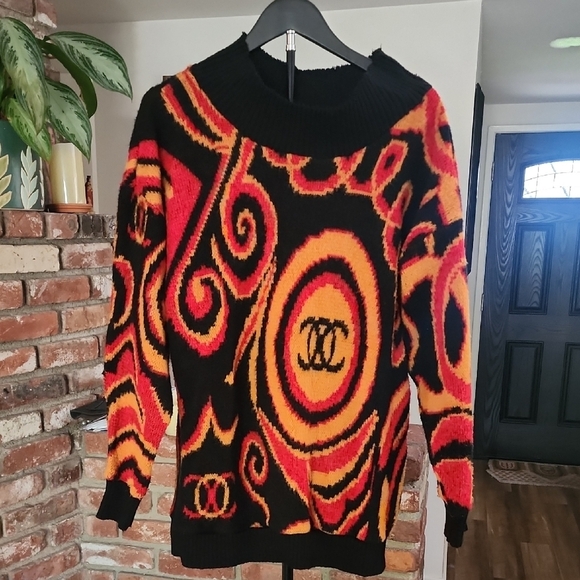 colon Other - Vintage Colon Black & Orange Abstract Swirl Logo Knit Sweater
